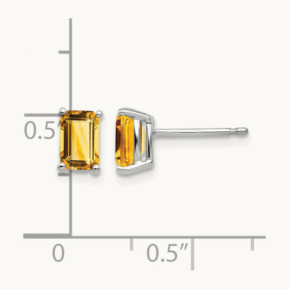 6x4mm Emerald Cut Citrine Earrings, 14K White Gold