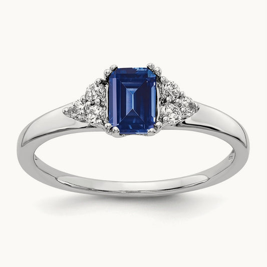 Created Blue Sapphire Ring, 0.15 ct tw Lab-Grown Diamond