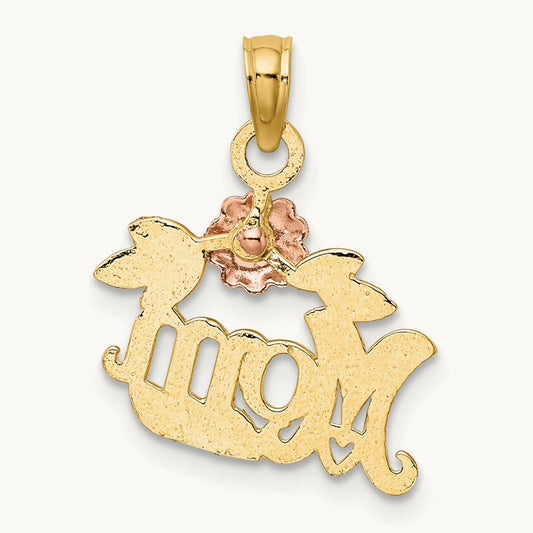 Textured Scroll w/ Flower MOM Charm, 14K Two-tone