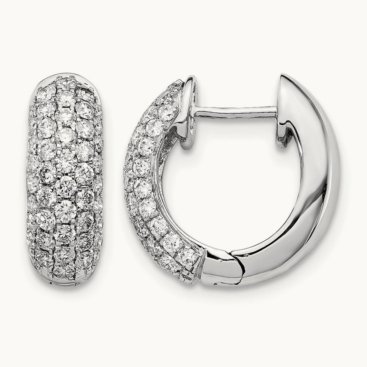 Diamond Hinged Hoop Earrings, 14K White Gold