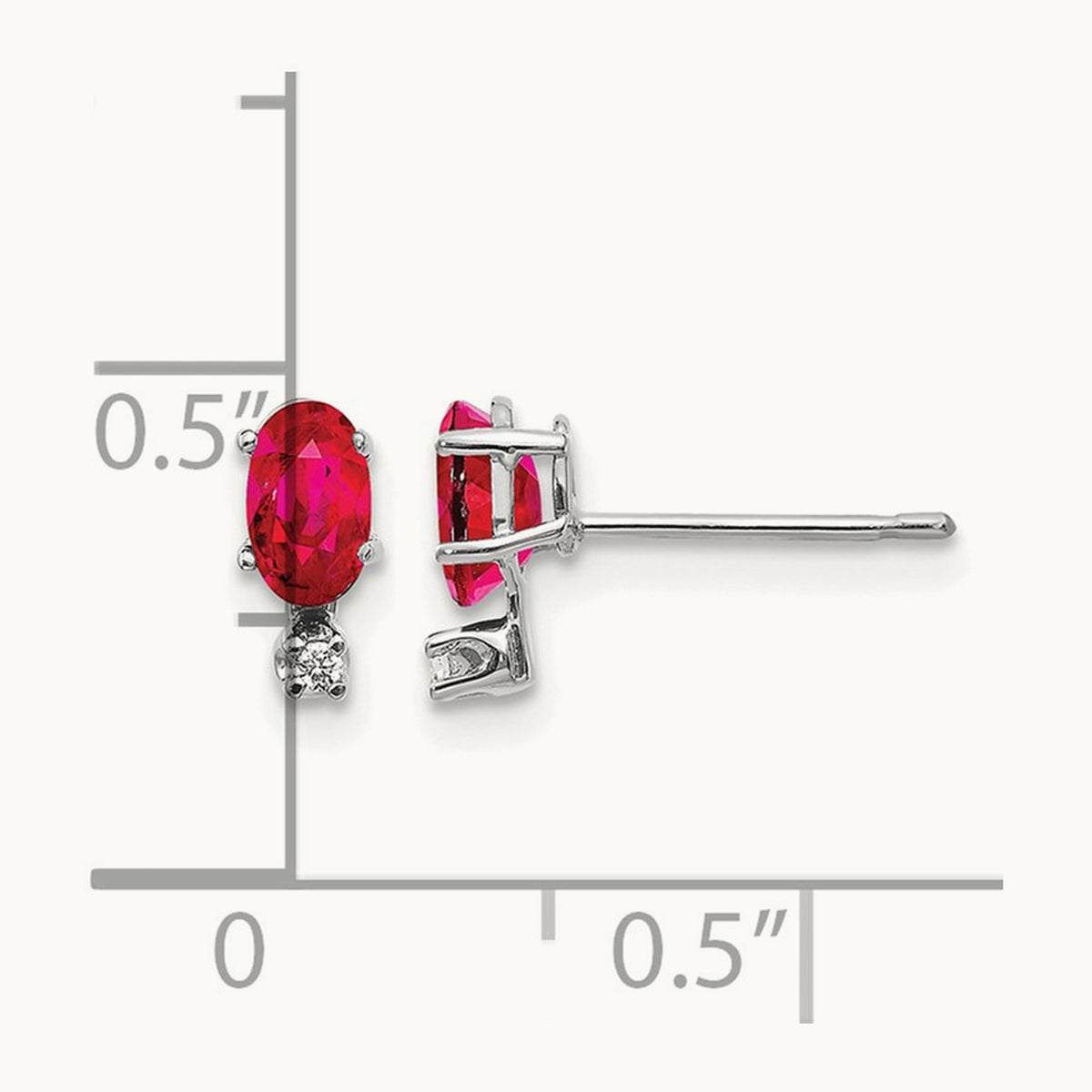 Diamond and Ruby Birthstone Earrings, 14K White Gold