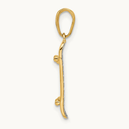D/C Skateboard Pendant, 14K with White Rhodium