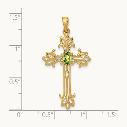 5x3mm Oval Peridot cross pendant, 14K
