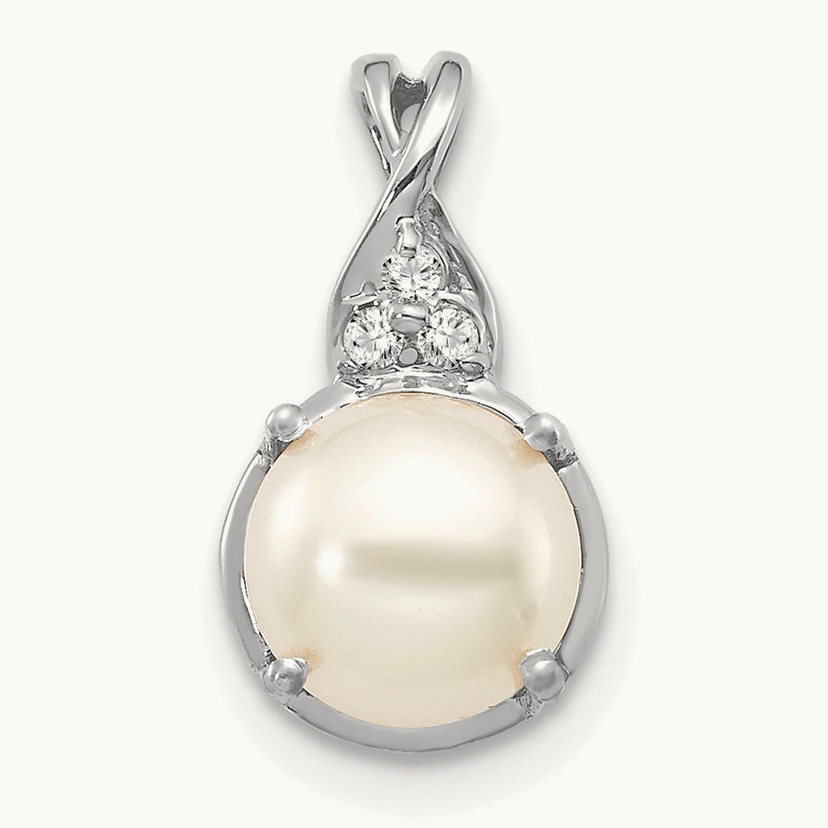 Freshwater Cultured Pearl and Diamond Pendant — 14K White Gold, 13.5mm