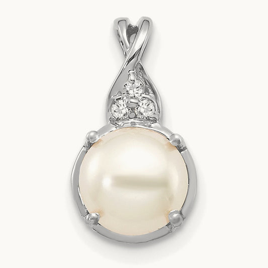 Freshwater Cultured Pearl and Diamond Pendant — 14K White Gold, 13.5mm
