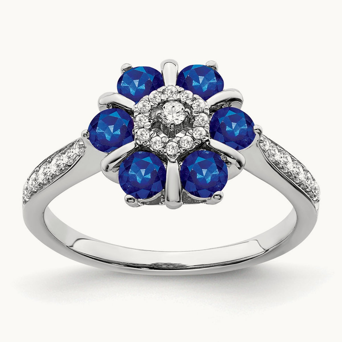 Sapphire and Diamond Floral Ring, 14K White Gold