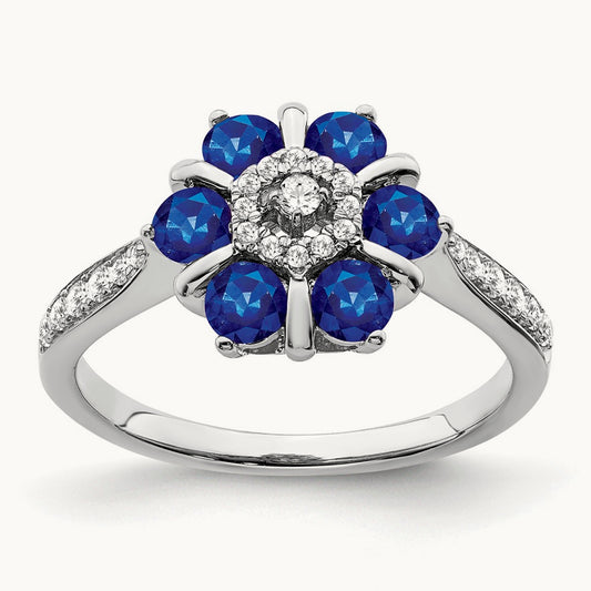 Sapphire and Diamond Floral Ring, 14K White Gold