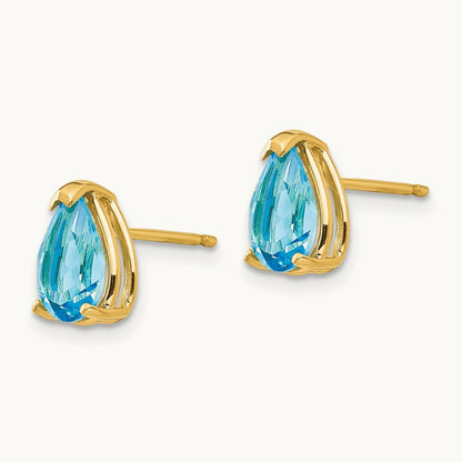 8x5mm Pear Blue Topaz Earrings, 14K