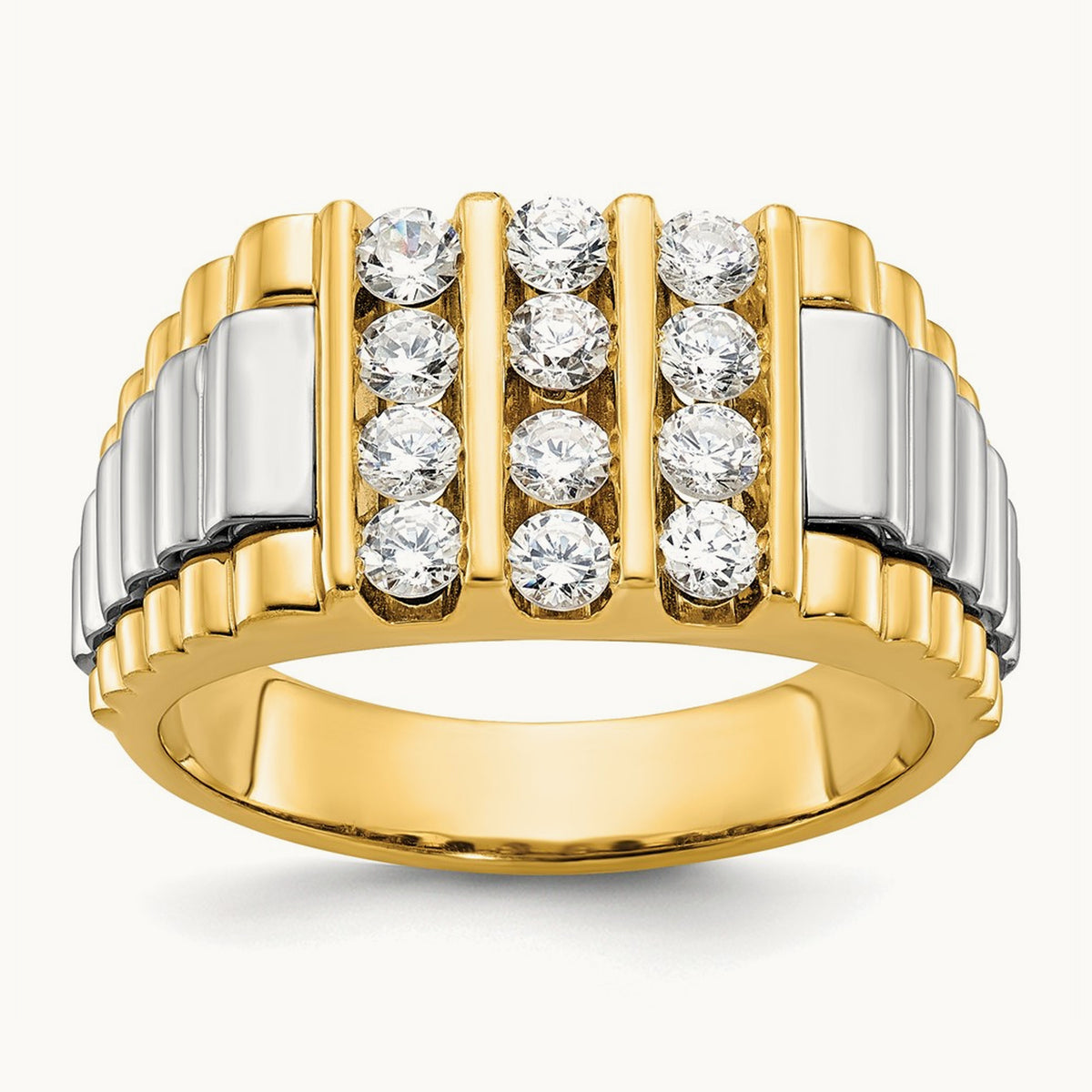 14ktt IBGoodman Men's Polished & Textured Diamond Cluster Ring