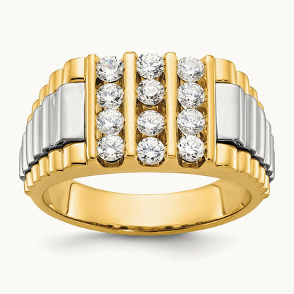14ktt IBGoodman Men's Polished & Textured Diamond Cluster Ring