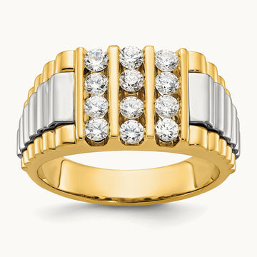 Grooved 4 Row Men's Ring, 1.00 ct tw Lab-Grown Diamond