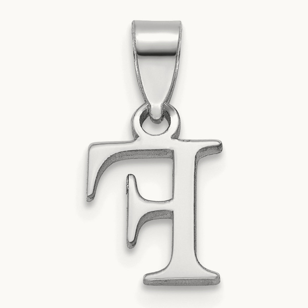Polished Block Initial Pendant — 14K White Gold, F
