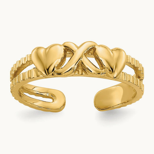 Hearts and X Toe Ring, 14K