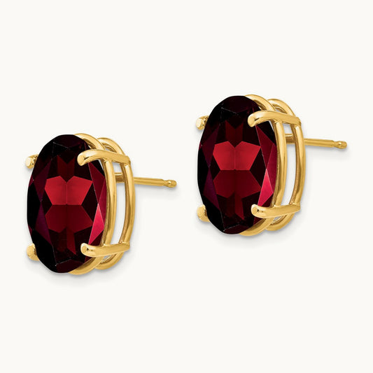 14x10mm Oval Garnet Earrings, 14K