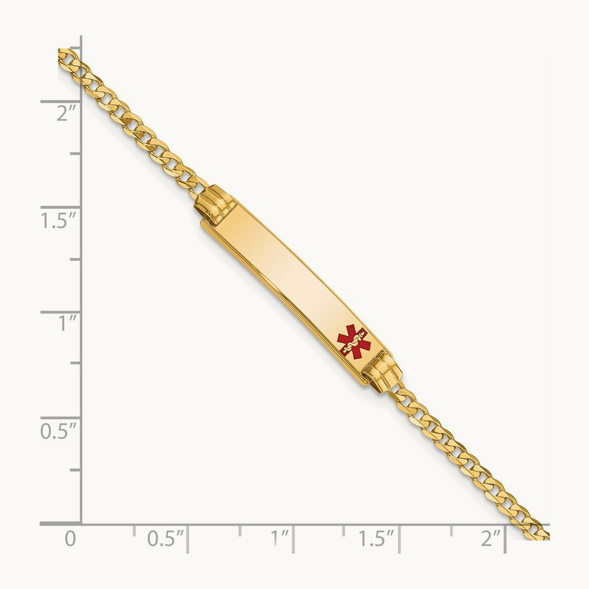Medical Red Enamel Curb Link ID Bracelet, 14K