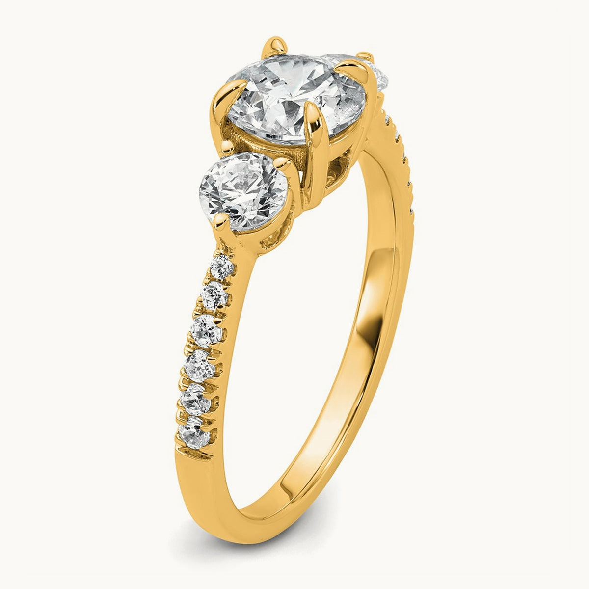 Round 3 Stone Engagement Ring, 1.50-3.00 ct tw Lab-Grown Diamond — 1 5/8 ct, 14K Yellow Gold