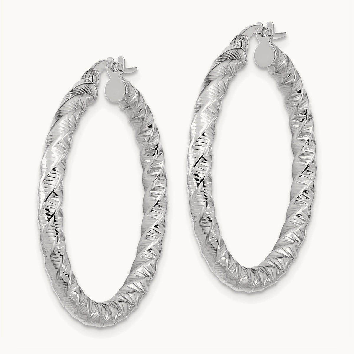Diamond-Cut Twisted Hoop Earrings — 14K White Gold