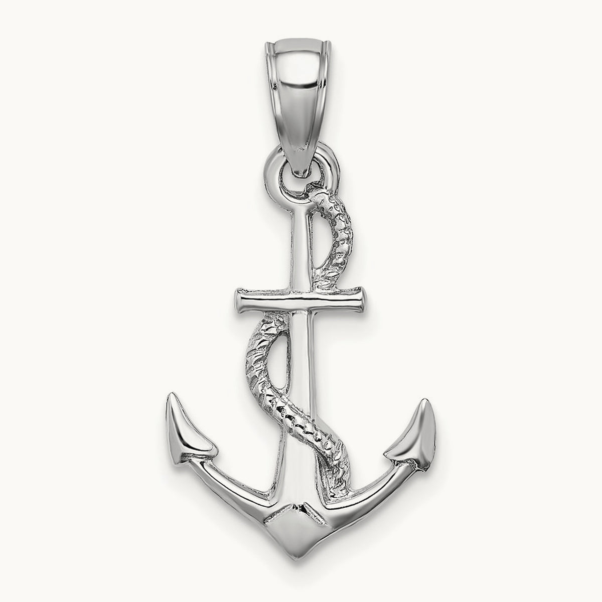 Solid Polished 3-D Anchor Pendant — 14K White Gold