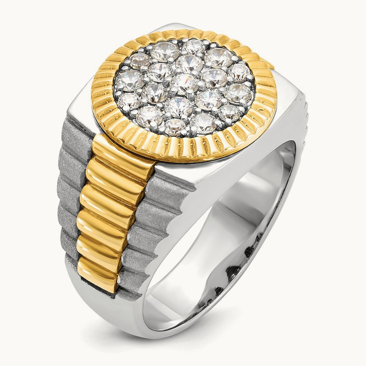 Ribbed Men's Cluster Ring, 1.25 ct tw Lab-Grown Diamond