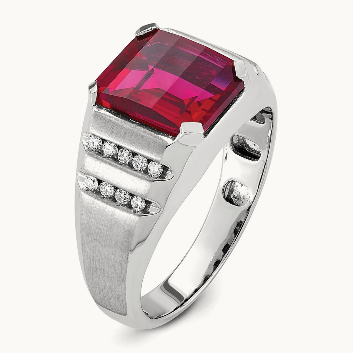 IBGoodman Men's Cr. Ruby and Diamond Complete Ring, 14K White Gold