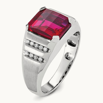 IBGoodman Men's Cr. Ruby and Diamond Complete Ring, 14K White Gold
