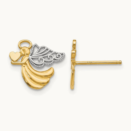 w/Rhodium Angel With Heart Post Earrings, 14K