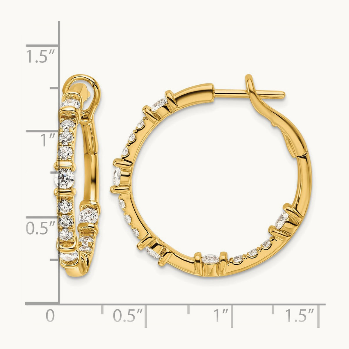 In and Out Hoop Earrings, 0.75-1.50 ct tw Lab-Grown Diamond — 1 1/2 ct, 14K Yellow Gold
