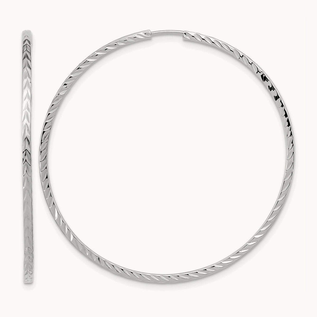 Diamond-cut Square Tube Endless Hoop Earrings — 14K White Gold