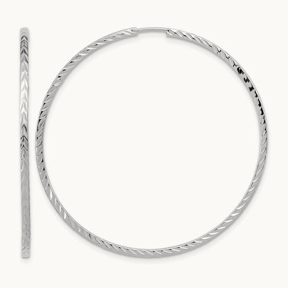 Diamond-cut Square Tube Endless Hoop Earrings — 14K White Gold