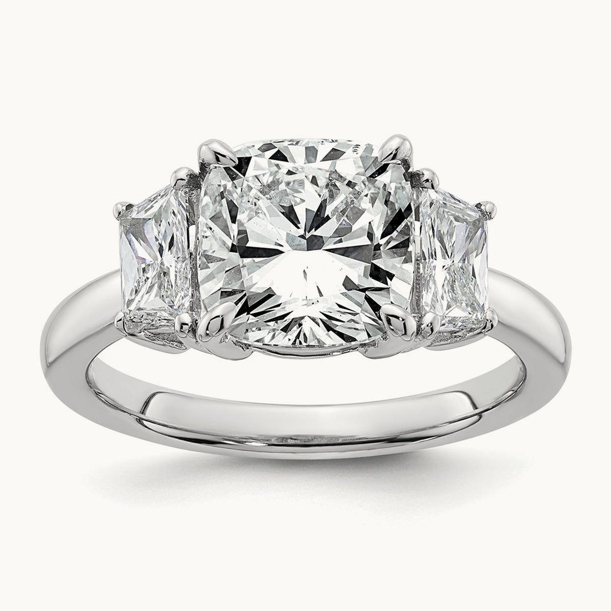 Cushion & 1/2 Moon Engagement Ring — 14K White Gold, 3 3/4 ct, 7