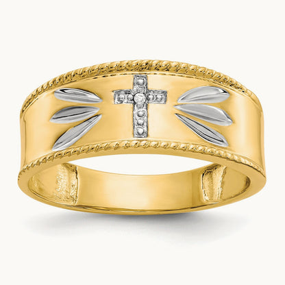 Men's .01ct. Diamond Trio Cross Wedding Band, 14K with Rhodium