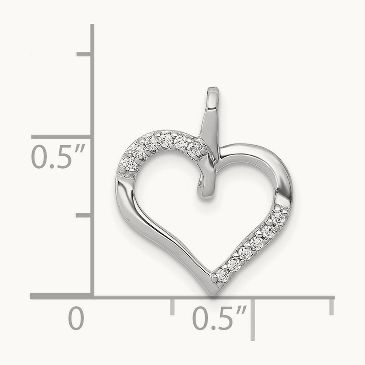 Diamond Heart Pendant — 14K White Gold, 15mm