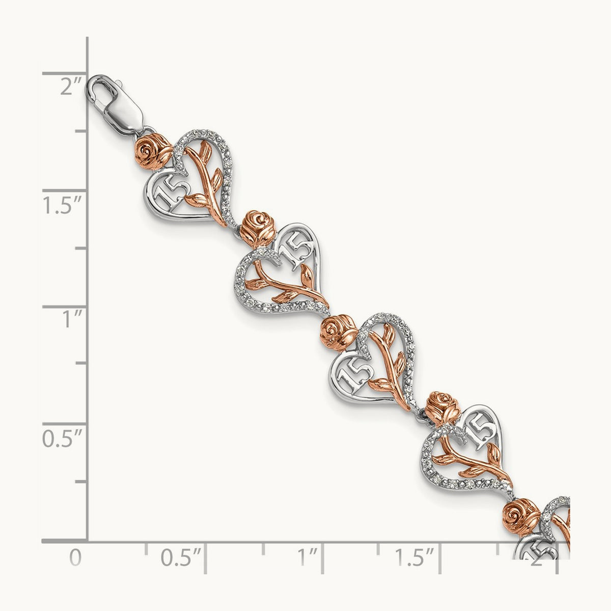 Diamond Quinceanera Heart Bracelet, 14K White with Rose Gold