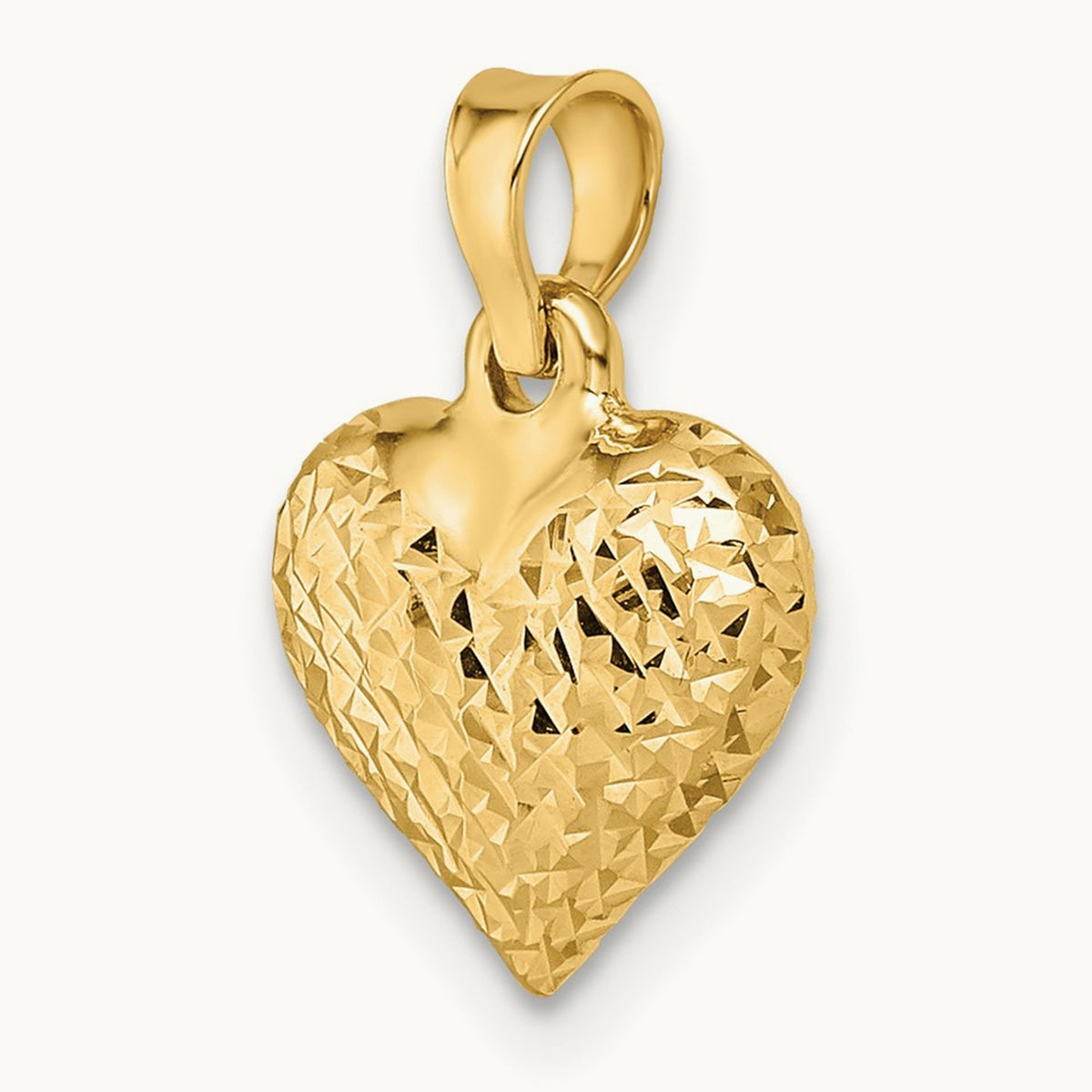 Polished Diamond-cut Medium Puffed Heart Pendant, 14K