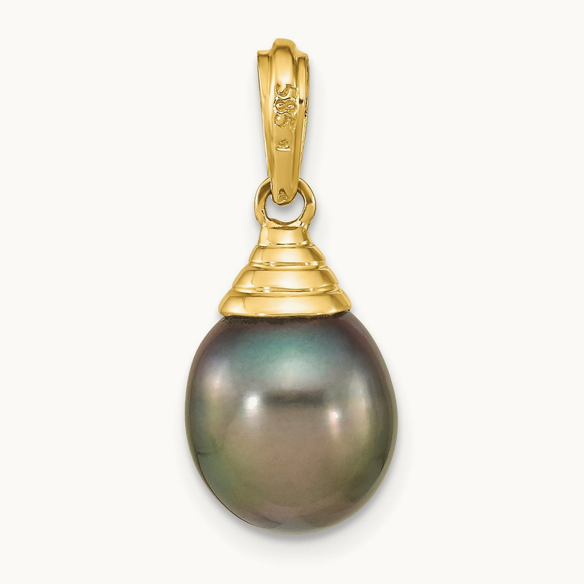 9- Teardrop Black Saltwater Tahitian Pearl Pendant — 14K Yellow Gold