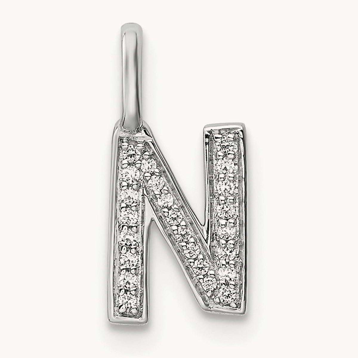 Diamond Letter N Initial Pendant, 14K White Gold
