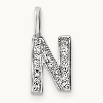Diamond Letter N Initial Pendant, 14K White Gold