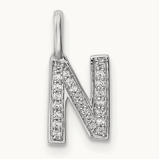Diamond Letter N Initial Pendant, 14K White Gold