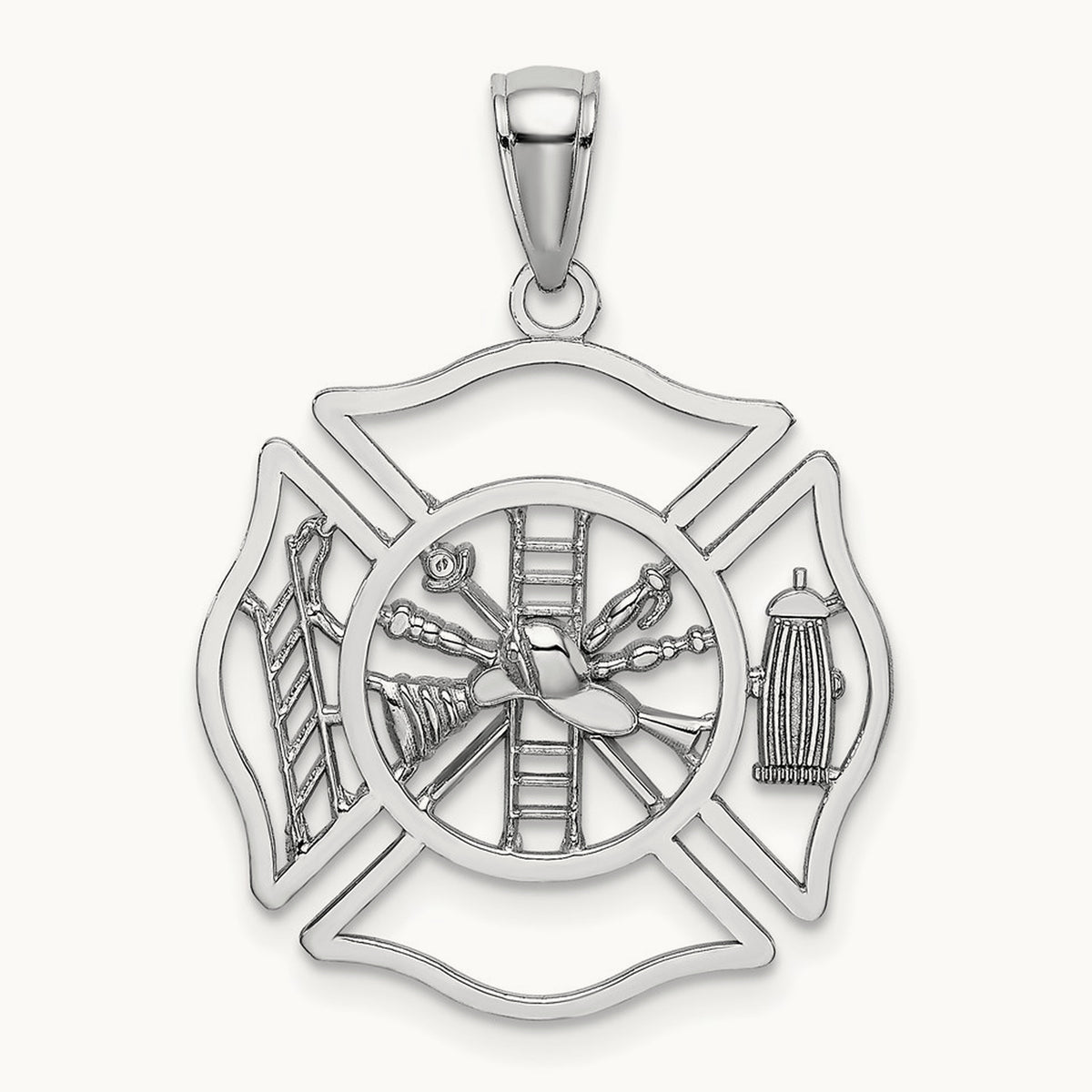 Fireman Shield Charm, 14K White Gold