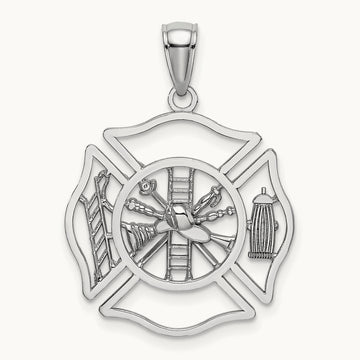 Fireman Shield Charm, 14K White Gold
