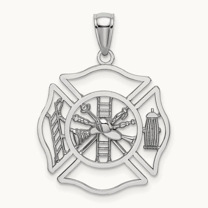 Fireman Shield Charm, 14K White Gold