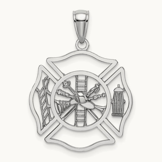 Fireman Shield Charm — 14K White Gold