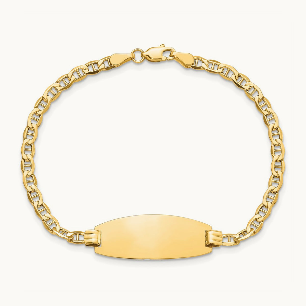 Semi-Solid Oval Anchor ID Bracelet, 14K