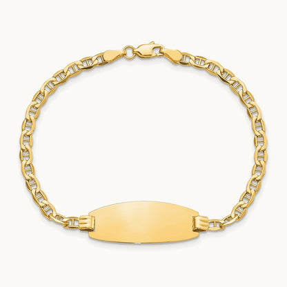 Semi-Solid Oval Anchor ID Bracelet, 14K