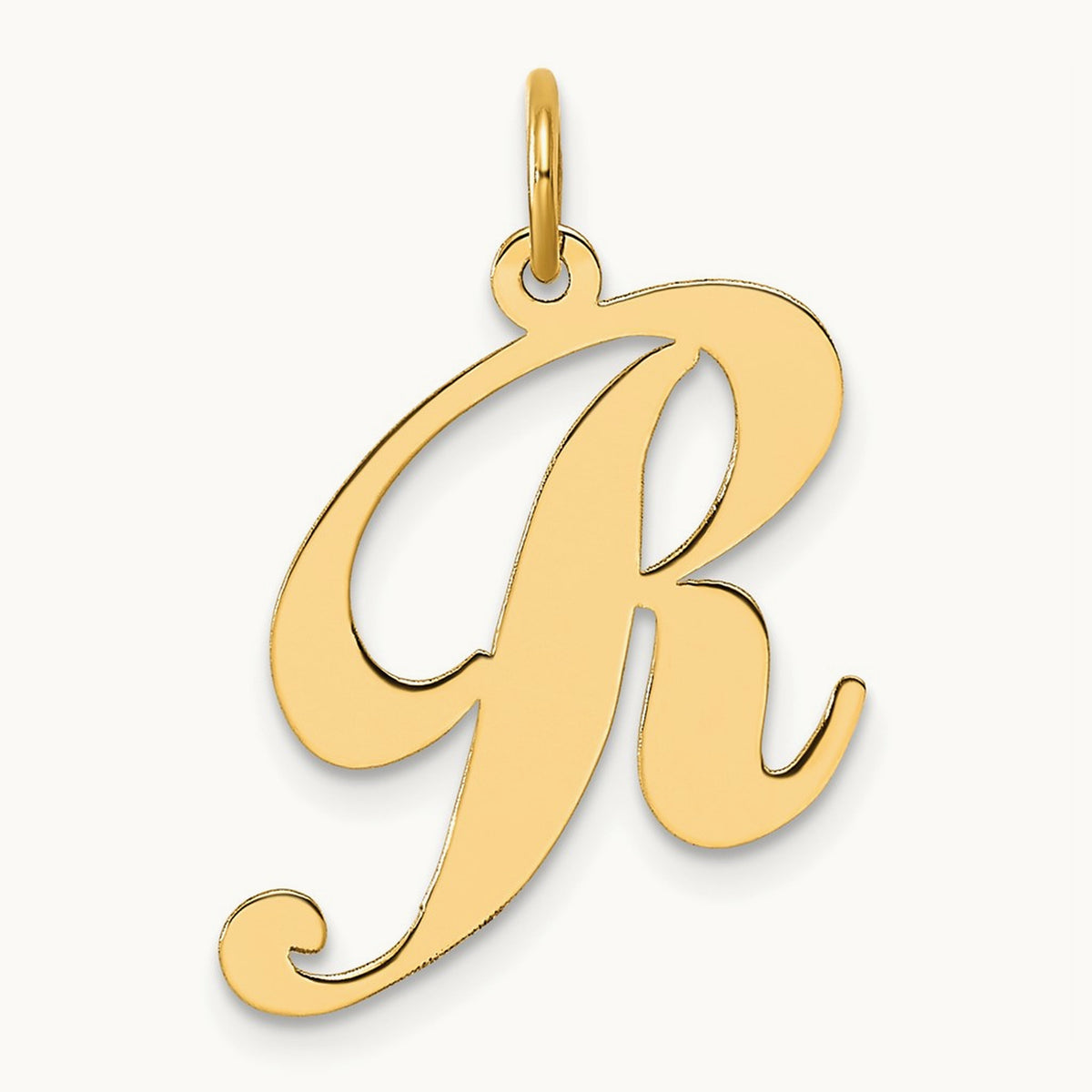 Large Fancy Script Initial Charm — 14K Yellow Gold, R