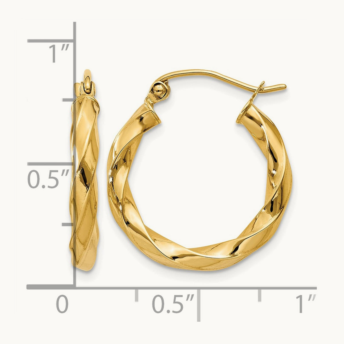 Square Tube Twisted Hoop Earrings — 14K Yellow Gold, 20mm, 3mm