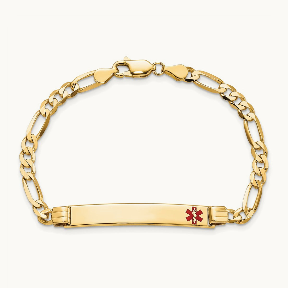 Medical Red Enamel Figaro ID Bracelet, 14K