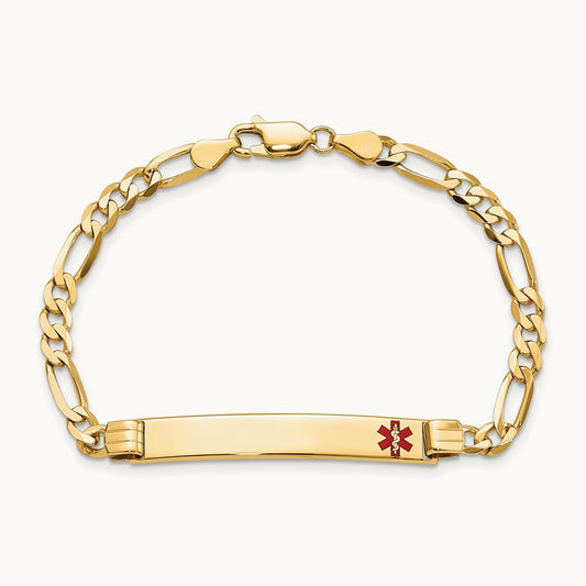 Medical Red Enamel Figaro ID Bracelet, 14K