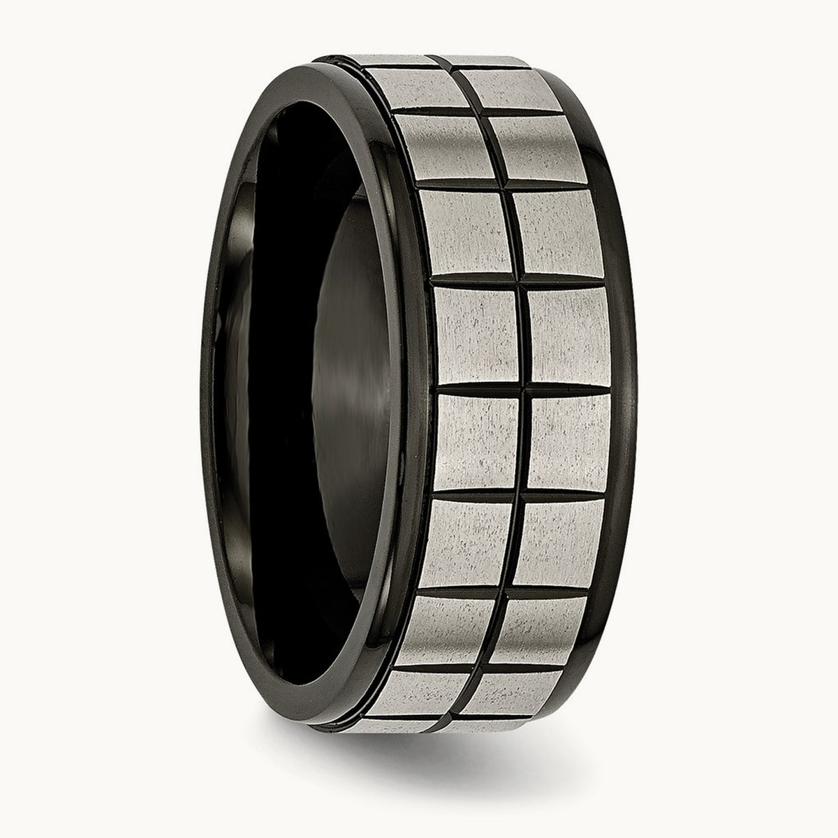 Brushed Center Black IP-plated Band, 9mm, Titanium