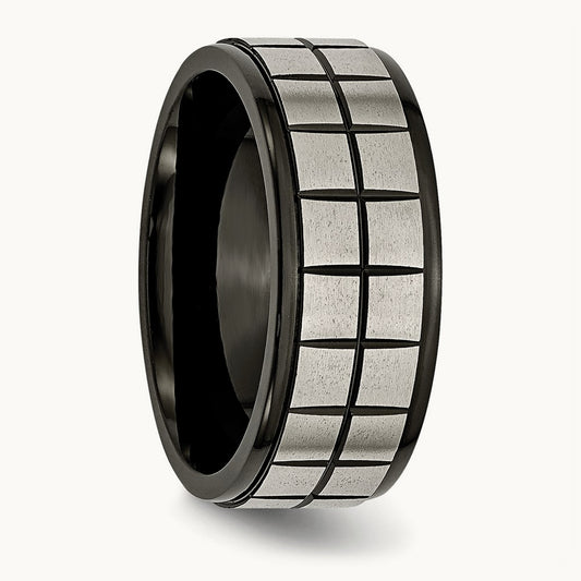 Brushed Center Black IP-plated Band, 9mm, Titanium